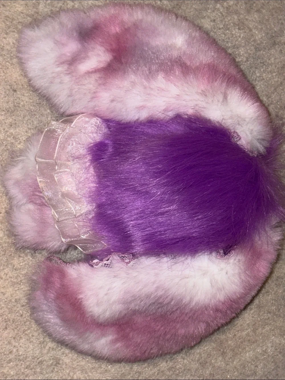 Custom Skull Panda Plush Bunny Pendant - Pink & Purple Faux Fur